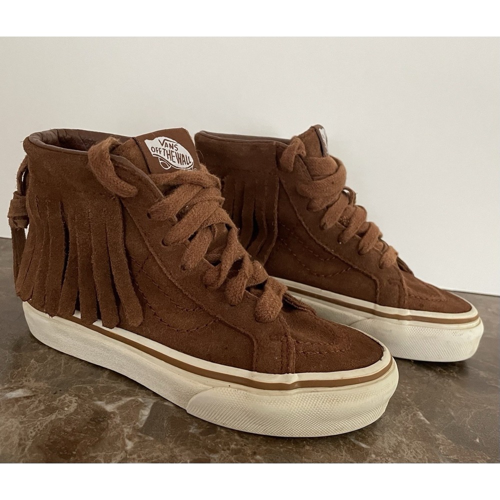 Vans Kids Sk8 Hi Top Brown Suede Fringed Shoe Skateboard 1721278 Size 10.5 - Picture 4 of 10
